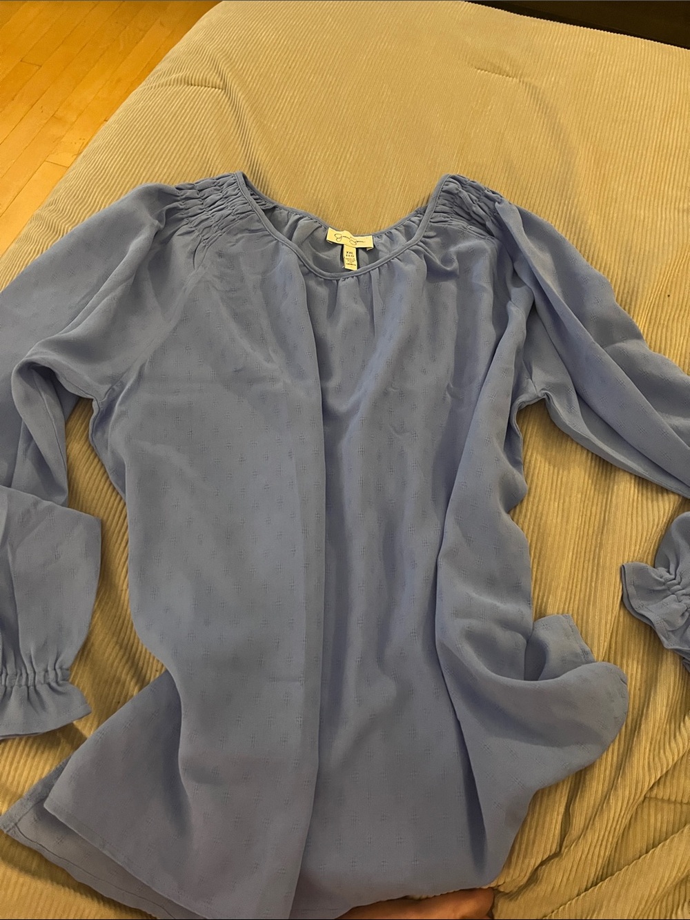 Jessica Simpson Periwinkle Smocked-Neck Long Sleeve Blouse